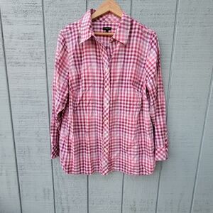 Talbots 100% Cotton Button Down Gingham Shirt sz 1X Pink Purple Comfort